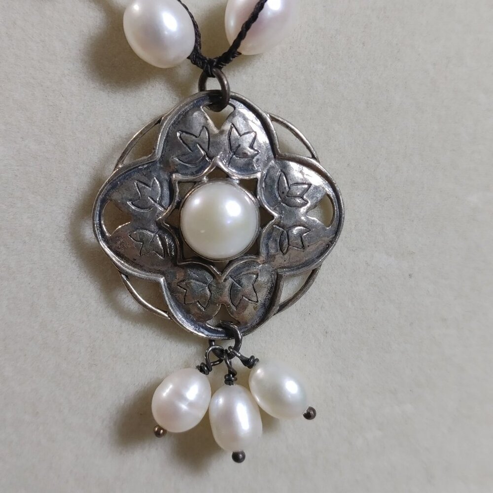 Slipada 925 Freshwater Pearl Silver Pendant Necklace Floral Elegant Artisan